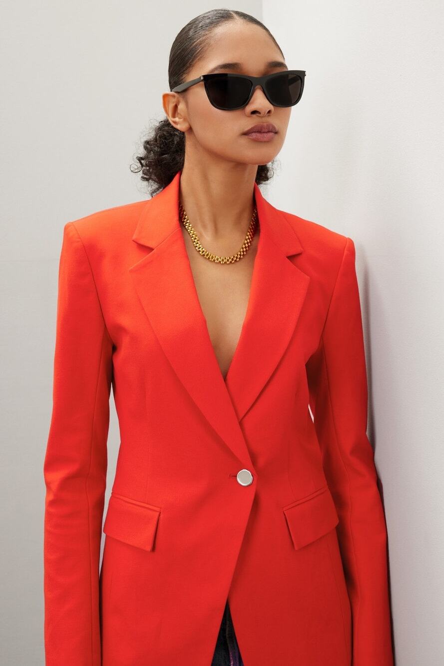 DEREK LAM 10 CROSBY Red Front Button Closure Noah Single Breast Jacket Blazer 4